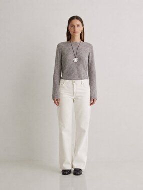 YERSE Ivory White 100% Organic Cotton Denim Mid Rise Wide Leg Jeans, Size M